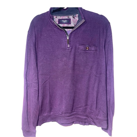 Ted Baker 1/4 Zip Long Sleeve Purple Pullove Sweatshirt Viscose - Picture 1 of 9